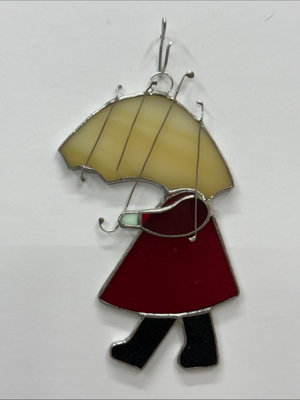 Stained Glass Umbrella Walker Ornament - Red, Cream, Black